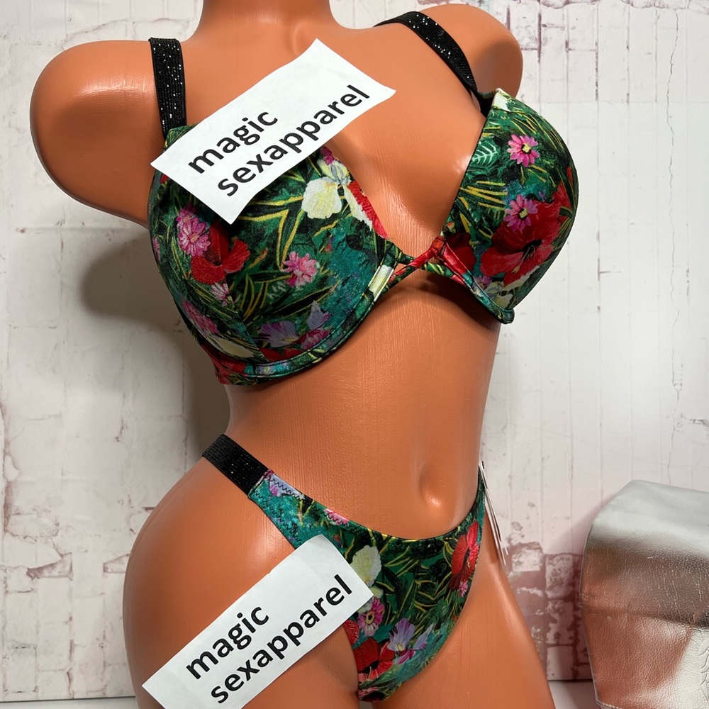 VS SWIM 2 PC 32 34 36 38 SHINE STRAP BOMBSHELL ADD 2 CUPS BIKINI TOP BOTTOMS SET